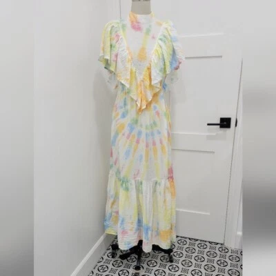 Young Fabulous & Broke Cruz Ruffle Open Back Colorful Tie-Dye Maxi Dress Size XS - Image 1 of 4