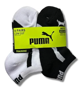 PUMA SOCKS BOYS X6 - LOW CUT 243 - PIPE WHITE BCK- MEDIUM SZ SHOE 9-3.5 - 6 PACK - Picture 1 of 2