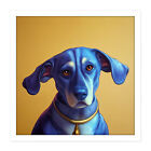 Dog With Golden Collar Pencil Illustration Square Frame Print Picture Wall Art