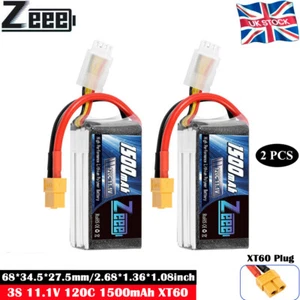 2X Zeee 11.1V 3S LiPo Battery 120C 1500mAh XT60 for RC Car Airplane Helicopter - Picture 1 of 9