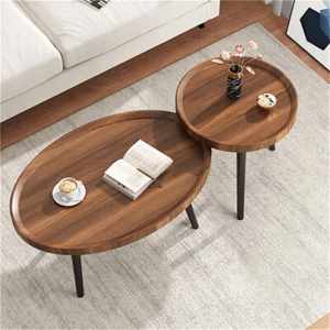 Set of 2 Nesting Coffee Tables Nightstand Vintage Furniture with Metal Frame AU - Picture 1 of 17