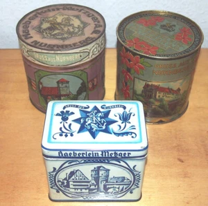 3 Blechdosen 1920-50er Jahre Haeberlein-Metzger Lebkuchen Gruß aus Nürnberg - Bild 1 von 10