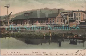 Oneonta NY - D&H RAILRAOD STATION & HATHAWAY HOUSE - Postal - Imagen 1 de 2