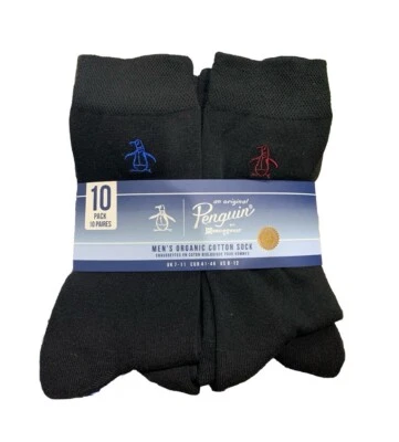 Paquete de 10 calcetines de algodón orgánico Penguin para hombre talla única 7-11 en negro/mezcla de colores nuevos Foto 1 de 4