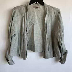 Flax Womens Linen Crop Cardigan Jacket Medium Gray Open Front Lightweight Casual - Picture 1 of 8