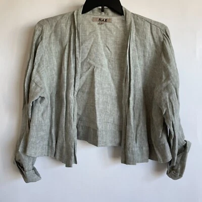 Flax Womens Linen Crop Cardigan Jacket Medium Gray Open Front Lightweight Casual - Image 1 of 4