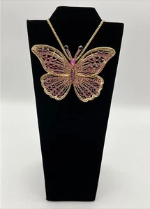 Betsey Johnson Giant Pink Butterfly Necklace Pendant Signed New with Tags #7 - Picture 1 of 7