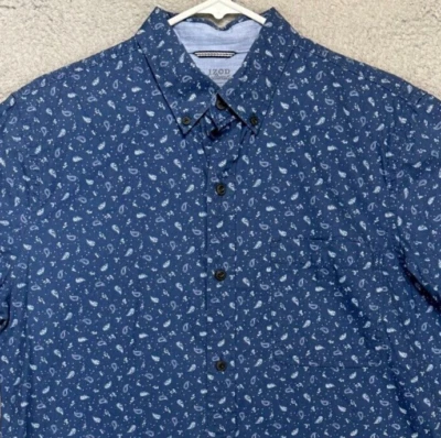 Camisa Izod Agua Salada Adulto Mediana Azul Geométrica Relajada Clásica Con Botones Hombres Foto 1 de 4