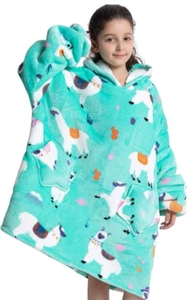 Kids Blanket Hoodie 7-13yrs Oversized Wearable Sweatshirt Llama Alpaca Cozy Warm - Picture 1 of 5