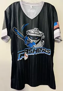 Rara maglia da baseball DANBURY TRASHERS NERA gessati cattivi ragazzi 2XL #3 - Foto 1 di 6