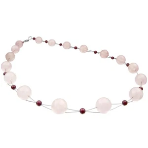 Collana Collier IN Quarzo Rosa & Granato & 925 Argento, Rosso Scuro, - Foto 1 di 5