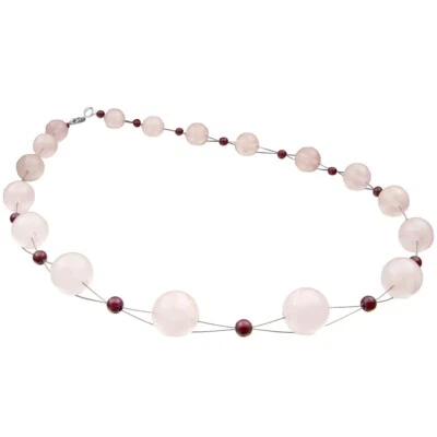 Collana Collier IN Quarzo Rosa & Granato & 925 Argento, Rosso Scuro, - Immagine 1 di 4