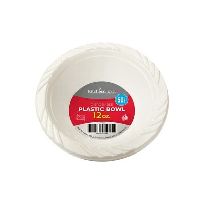 KITCHENSMART Disposable Plastic Bowls Party Bowls White Wedding BBQ Bowl 7"/ 12oz reusable