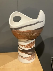 Haeger Art Pottery Vase Earth Wrap Orange and Brown Cream 12" MCM Style As Is* - Picture 1 of 21