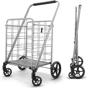Grocery Flat Folding Shopping Cart with 360° Rolling Swivel Wheels Heavy Duty    - Picture 1 of 14