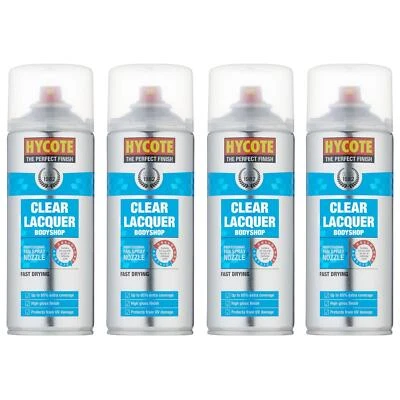 Hycote Clear Fast Drying Lacquer Spray Paint 400ml x4