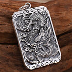 Solid 999 Fine Silver Pendant Rectangle Shape Dragon Design 1.77inch 足银999
