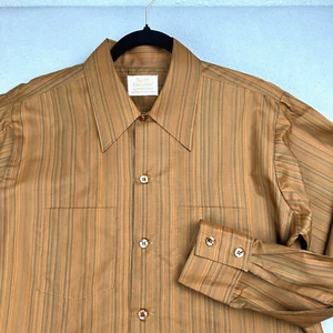 Vintage Arrow Shirt Mens Large Brown Wood MOD Sanforized Dagger Collar Disco - Picture 1 of 13