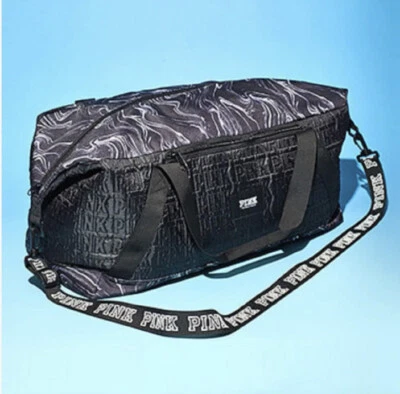 NEW Victoria's Secret PINK Marbled Black Duffle Bag Weekender  Tote - Image 1 of 4