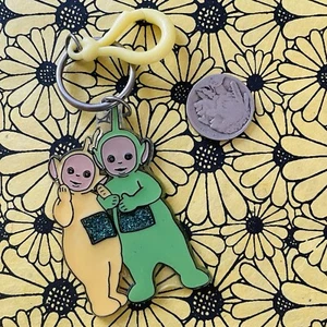 Rare HTF Vintage Teletubbies Keychain W/Glitter Plastic 90s - Picture 1 of 2