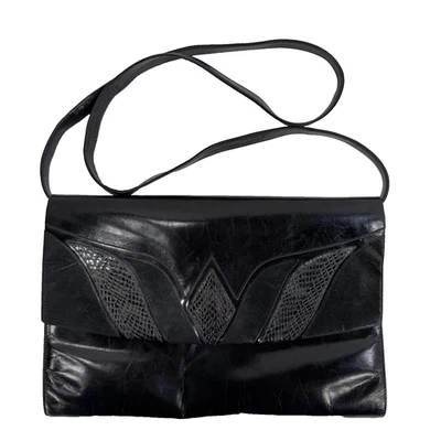 Bolso de mano Bruno Magli con correa bandolera magnética sobre de cuero negro Foto 1 de 4