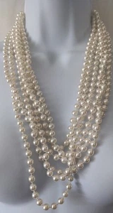 Necklace White Faux Round Pearl Vintage Preloved Worn 3 Strand Gold Colour Metal - Picture 1 of 7