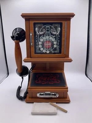 Vintage Coca-Cola Nostolgic Wall Hung Phone Real Wood With Notepad And Pencil - Image 1 of 4
