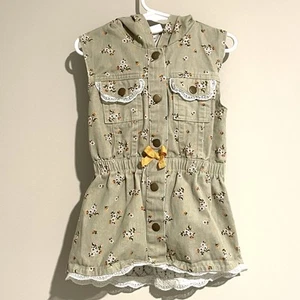 Little Lass Size 6X Girls Hooded Denim Dress Summer Floral Green 100% Cotton - Picture 1 of 9