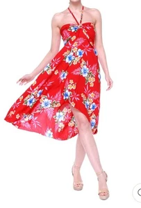 Hawaii Hangover 100% Rayon Halter Smocked Hawaiian Dress - Picture 1 of 8