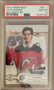 2019 UPPER DECK Jack Hughes PSA 10 NHL DRAFT #SP-1 RC YOUNG GUNS ROOKIE Pop = B - Picture 1 of 2