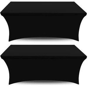 Black Spandex Table Covers 6FT 2 Pack - Elegant Durable Stretchy Fitted Wrinkle - Picture 1 of 5