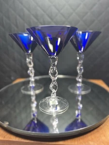 3er Set Kobaltblau Martini Glas Klar Gedreht Stiel 8" - Bild 1 von 7