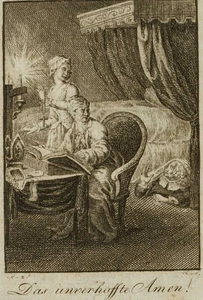 Das unverhoffte Amen, um 1800, Kupferstich Romantik Unbekannt (18.Jhd) - Bild 1 von 4