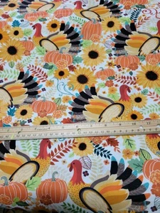 Bunter Baumwollstoff Herbst Erntedank Truthahn Ernte Motiv Meterware - Bild 1 von 1