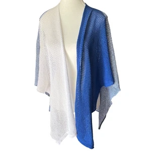 Gregory Grigorpoulos Grecia Blanco Azul Tejido Poncho Mantón OS Algodón Mediterráneo - Imagen 1 de 6