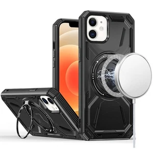 For iPhone 12/12 Pro Case Magnetic Circle Metal Stand Shockproof +Tempered Glass - Picture 1 of 15