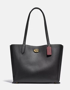 COACH Polished Pebble Leather Willow Tote with Interior Zip Pocket - Black - Picture 1 of 8