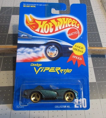 Hot Wheels Dodge Viper RT/'10 #210 verde 1991 tarjeta azul sólido medalla de oro velocidad Foto 1 de 4