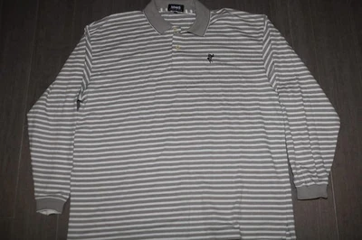 CAMISA POLO DE GOLF A RAYAS ASHWORTH VINTAGE AÑOS 90 GRIS MANGA LARGA GRANDE EE. UU. NUEVA CON ETIQUETAS Foto 1 de 4