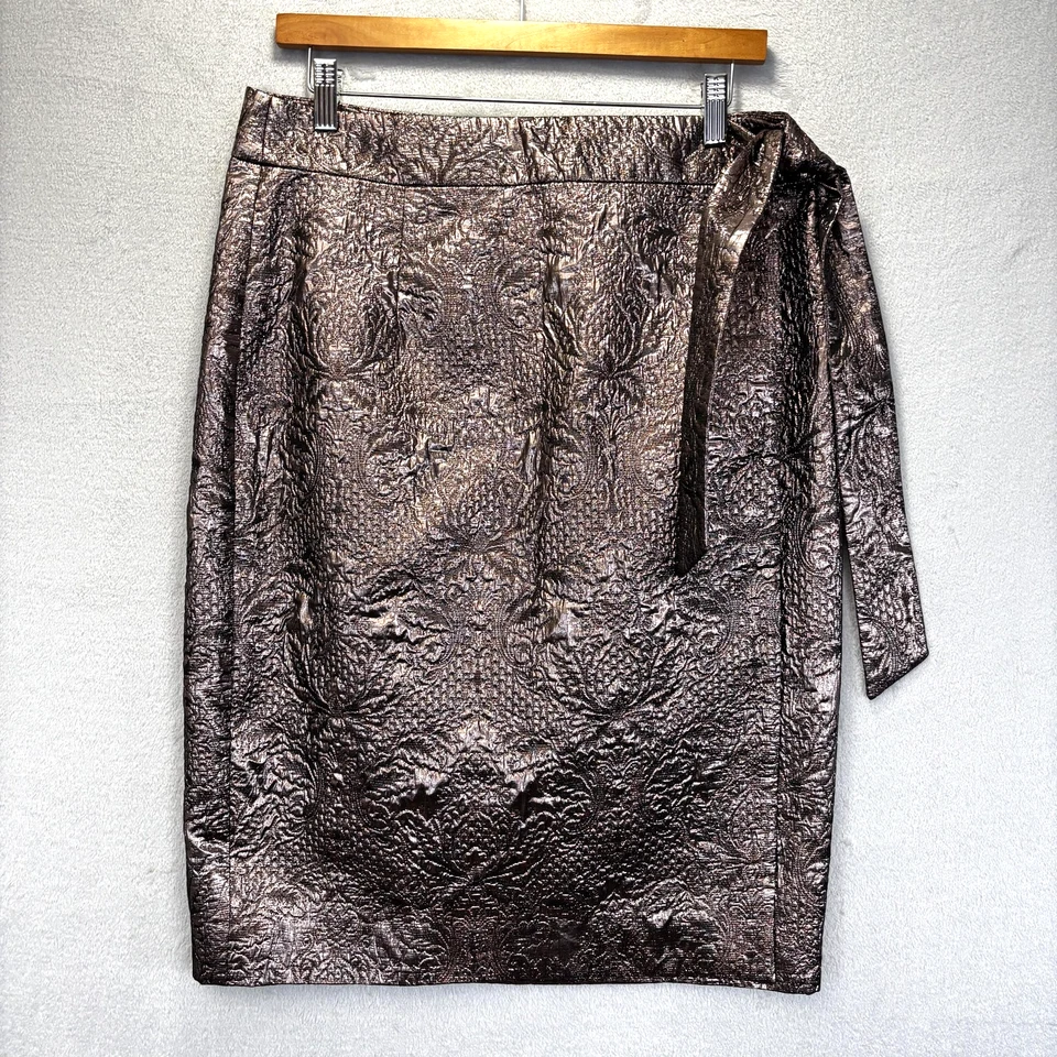 Falda envolvente metálica J Crew Collection para mujer 12 bronce cachemira midi vacaciones Foto 1 de 4