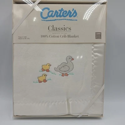 Carters Hecha en EE. UU. Borde Satinado Algodón Cuna Manta Patitos Blanco Caja Original LEER Foto 1 de 4