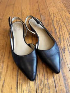 Naturalizer Shoes Womens Size 8 Black Leather Slingback Pointed Toe Block Heel - Picture 1 of 9