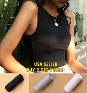 Women Basic Casual Stretch Crop Cropped Tank Top Sleeveless Shirt 3 Sizes - Picture 1 of 8