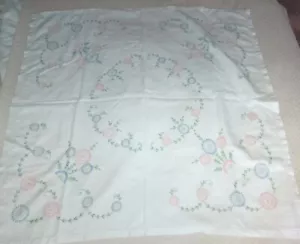 More details for vintage cotton table cloth embroidered with flowers 