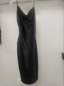 Petal & Pup Persien schwarz Satin Midi Wasserfallausschnitt Schlupfkleid US 2 NEU - Bild 1 von 9