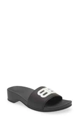 MSRP$445 Balenciaga Women's Pool BB Slide Sandal in Black/White Size 11 Us - Image 1 of 4