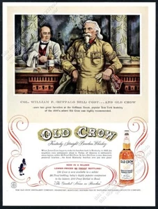 1957 Buffalo Bill retrato Old Crow Bourbon whisky anuncio impreso vintage - Imagen 1 de 7