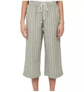 Beach Lunch Lounge Pants Womens Large Linen Blend Green Pull On Wide Leg New - Picture 1 of 9
