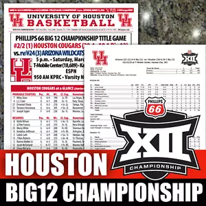 Houston Basketball BIG 12 Championship - Lineup Flipcard & Program Game Notes - Picture 1 of 5