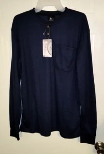 Men's Navy Blue Long Sleeve Thermal Knit Henley Shirt with Chest Pocket - Size M - Picture 1 of 1